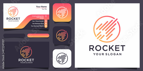 abstract rocket combine with planet logo and business card design vector.