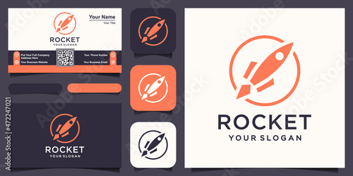 rocket combine with planet logo and business card design vector.