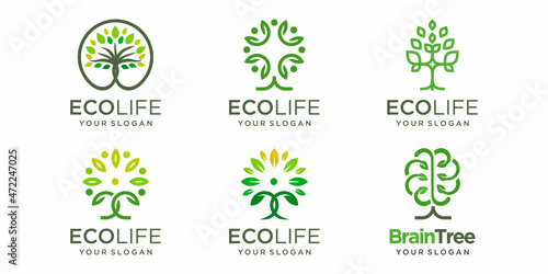 tree logo icon set. abstract tree combined people Concept Logo Design Template.