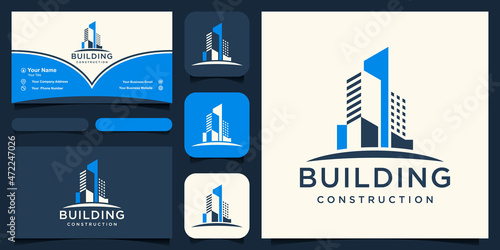 abstract building construction logo and business card design vector.