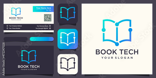 abstract book combine with circuit chip logo and business card design vector.