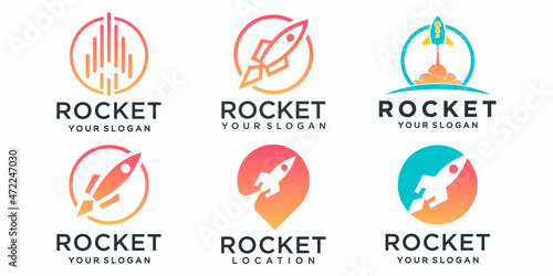 rocket planet logo icon set vector illustration