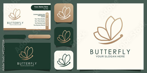 abstract butterfly concept line logo and business card design vector.