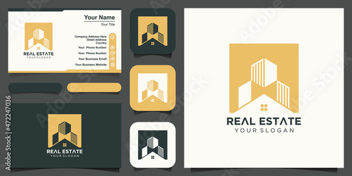 abstract real estate logo and business card design vector.