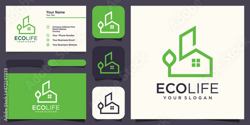 abstract real estate combine natural logo and business card design vector.