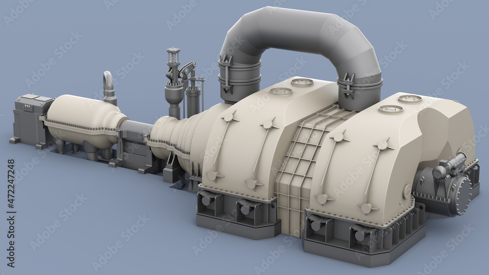 Steam turbine assembled. 3d illustration Steam turbine assembled. 3d illustration