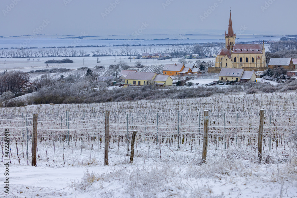 Konice church with vineyard, Znojmo region, Southern Moravia, Czech Republic