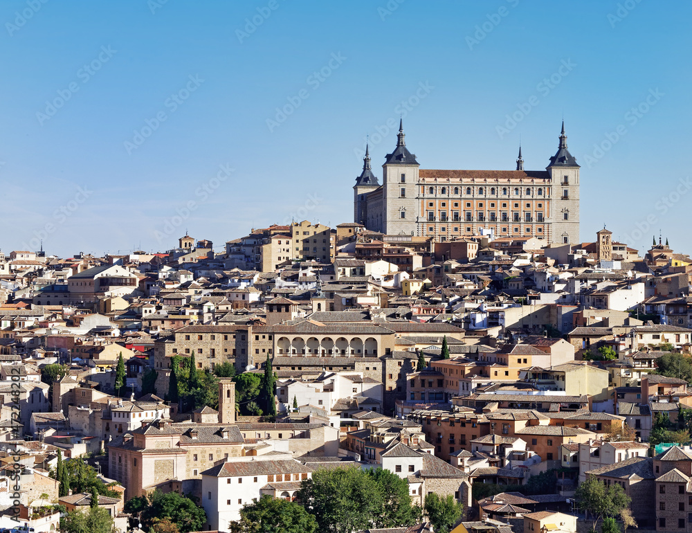 The close up view of Toledo city in Spain with the old and historic buildings which is the UNESCO World Heritage Site.