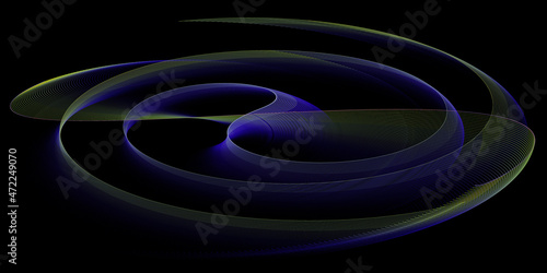 Abstract image. Fractal. 3D. Green-blue texture of a circle on a black background. Graphic element for web design.