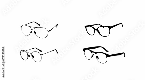 Vector isolated Illustration of a Glasses Frame Set. Set of Black glasses Frames