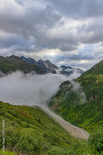 Typical alpine landscape of Swiss Alps near Sustenstrasse, Urner Alps, Canton of Bern, Switzerland