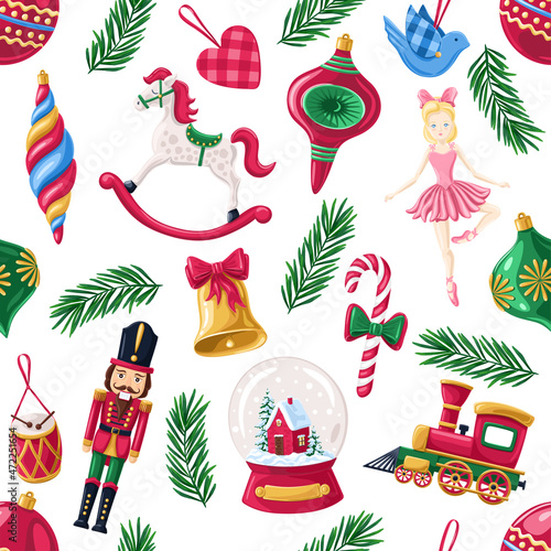 Christmas toys seamless pattern.Texture for fabric, wrapping, wallpaper