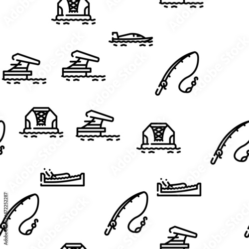 Water Sports Active Occupation Vector Seamless Pattern Thin Line Illustration