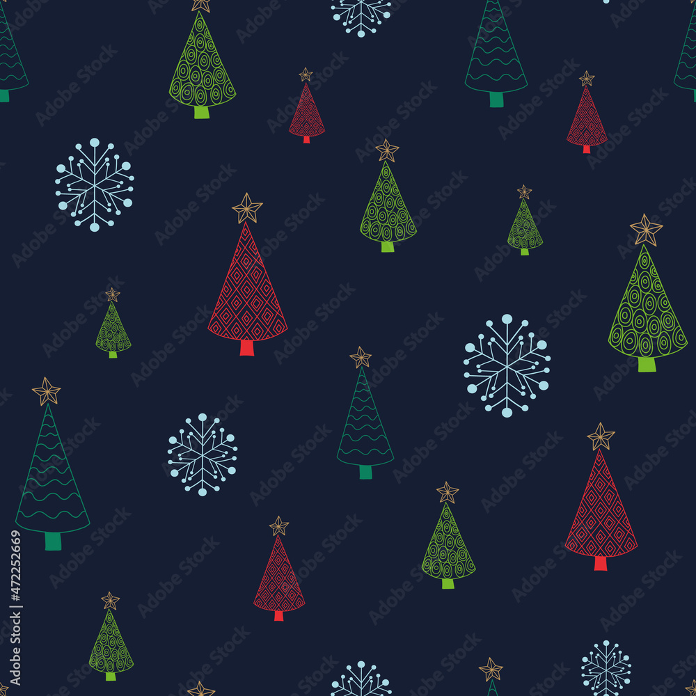 vector christmas trees blue allover seamless pattern background