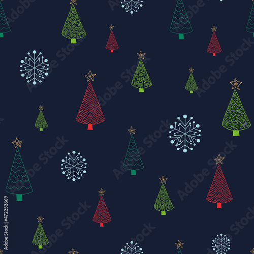 vector christmas trees blue allover seamless pattern background