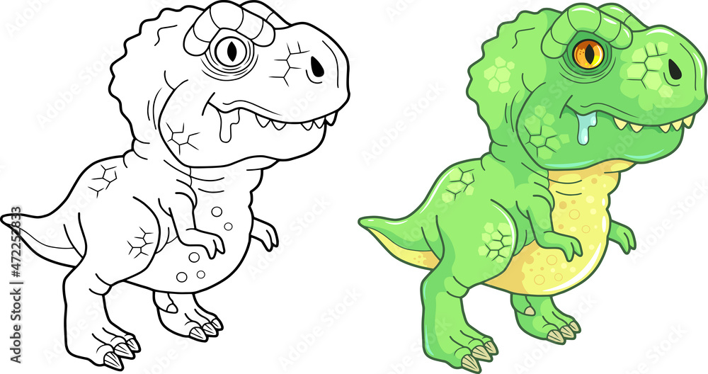 Obraz premium little cute dinosaur tyrannosaurus, coloring book, funny illustration
