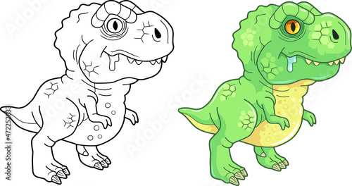 little cute dinosaur tyrannosaurus  coloring book  funny illustration