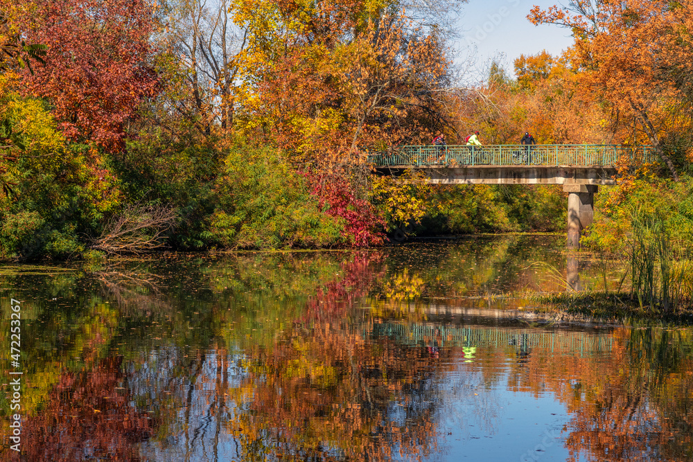 Trees painted in autumn colors are reflected in the waters of the river. Nice autumn weather. Trees painted in autumn colors are reflected in the waters of the river. Nice autumn weather.