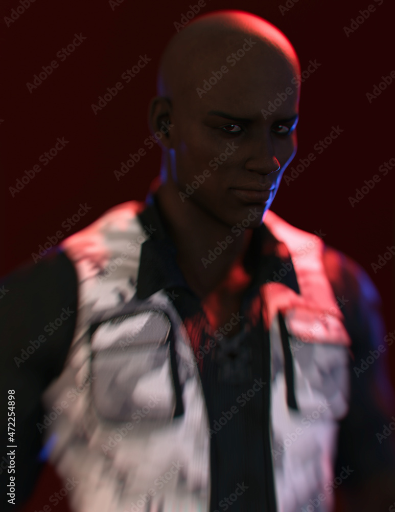Low key lit portrait of a bald african american military man in a black ...
