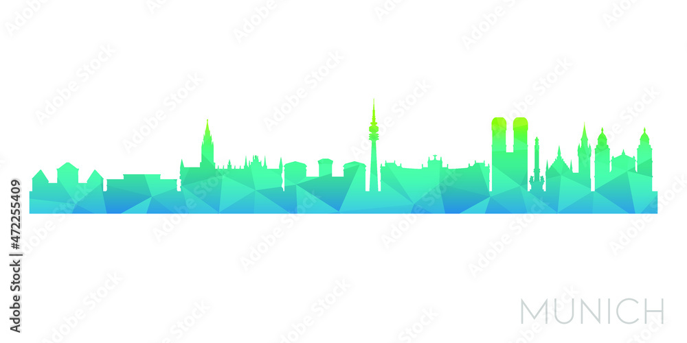 Obraz premium Munich, Germany Low Poly Skyline Clip Art City Design. Geometric Polygon Graphic Horizon Icon. Vector Illustration Symbol.