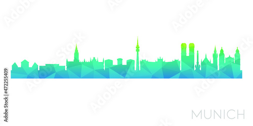 Munich, Germany Low Poly Skyline Clip Art City Design. Geometric Polygon Graphic Horizon Icon. Vector Illustration Symbol.