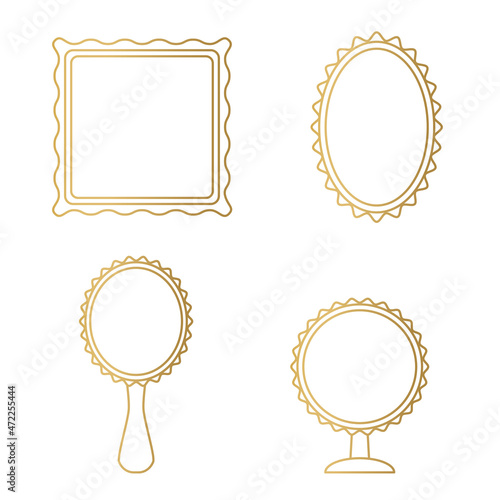 golden elegant mirrors set icon- vector illustration