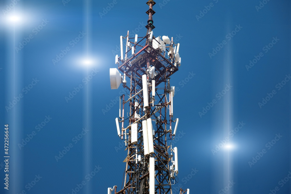5G Cell tower on blue background 5G Cell tower on blue background