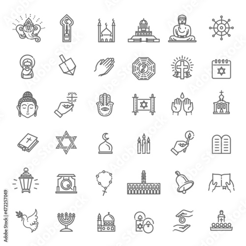 Vector religion icons set thin style. Vector