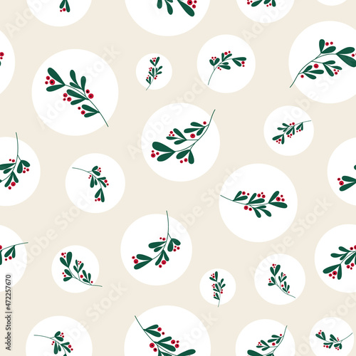 vector cream misteltoe allover seamless pattern background