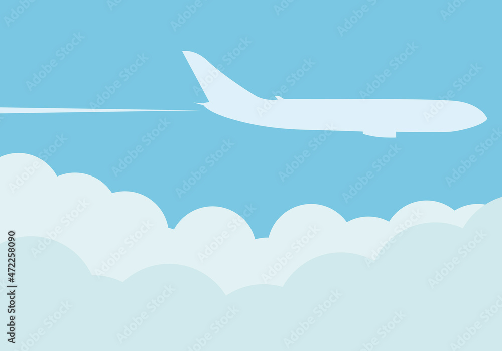 Silueta de avión volando con nubes. Silueta de avión volando con nubes.