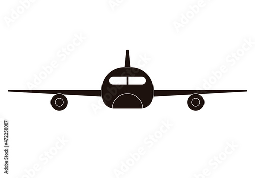 Icono negro de avión volando en fondo blanco.