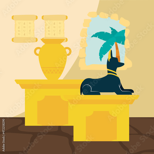 egyptian vase and statue