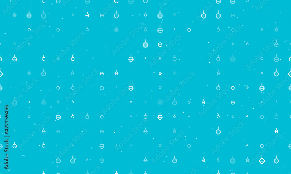 Seamless background pattern of evenly spaced white agender symbols of different sizes and opacity. Vector illustration on cyan background with stars