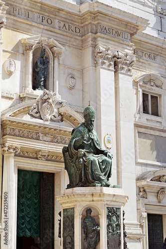 Bronze statue of Pope Sixtus V located outside the Sanctuary of the Holy House of Loreto in Ancona, Italy photo