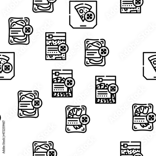 Frozen Food Storage Packaging Vector Seamless Pattern Thin Line Illustration