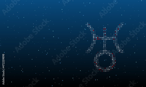 On the right is the astrological uranus symbol filled with white dots. Background pattern from dots and circles of different shades. Vector illustration on blue background with stars