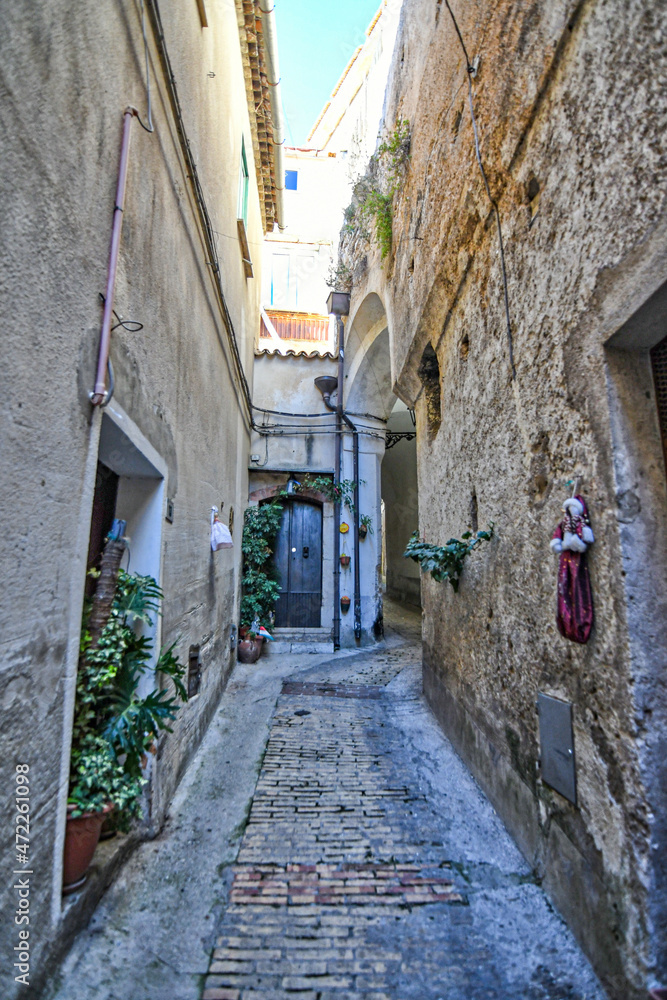 A narrow street in Castelcivita, a small village of the province of Salerno, Italy.	