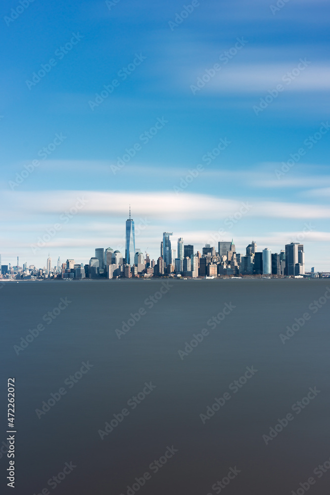 Beautiful panoramic view of New York City at sunrise with skyscrapers