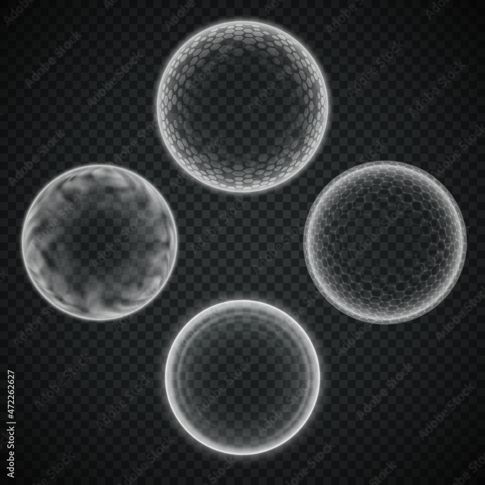 Εκτύπωση καμβά Spherical energy shield set isolated on transparency grid, various force or defe