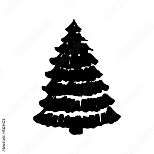 Hand sketch Christmas tree. Drawn Christmas tree. Vector illustration. Flat