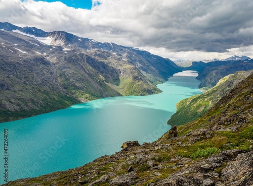 View lake gjende from the famous Besseggen hiking trail  Norway