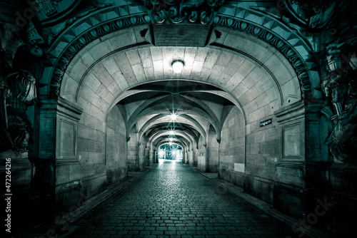 Streets of dresden at night. View of the historic Providentiae memor of Dresden at night