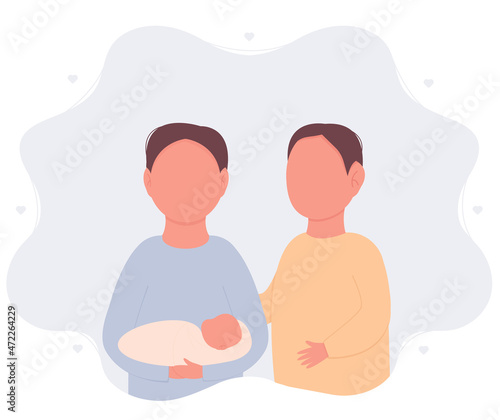 an lgbt couple. men with a baby in their arms. gays have a baby. an LGBT couple has a child. happy lgbt couple	