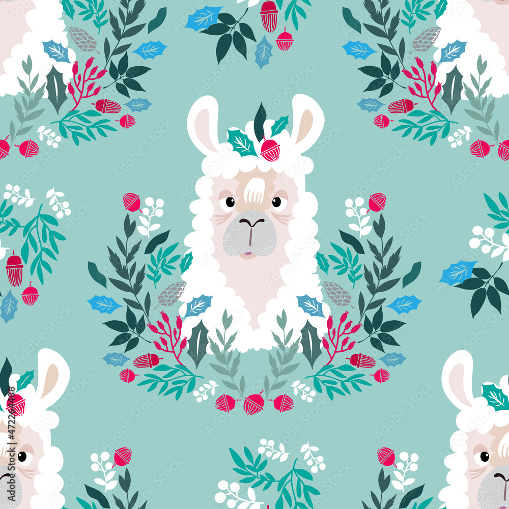 Obraz premium Christmas lama pattern 1