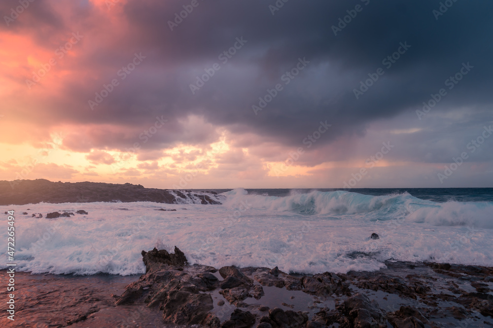 Fototapeta premium El Puertillo colorful seascape at sunset. Arucas. Gran Canaria. Canary Islands
