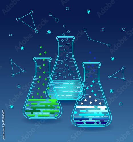 atoms, knowledge is power, chemistry, biology, flasks with chemical liquid, chemical reaction