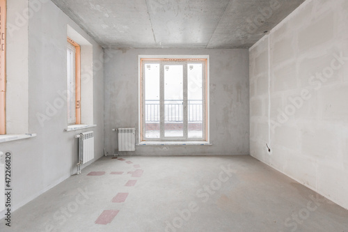 interior of the apartment without decoration in gray colors