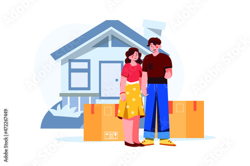 We Move to a New House application Illustration concept. Flat illustration isolated on white background.