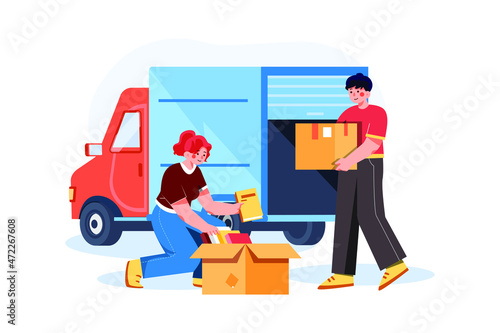 Preparing to move house Illustration concept. Flat illustration isolated on white background.