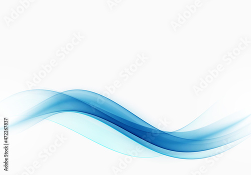 Blue wave on a white background, transparent stream of wavy lines. Design element.
